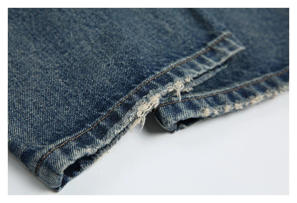 Autumn New Retro Loose Jeans in dark blue colour with straight-leg silhouette and premium cotton fabric
