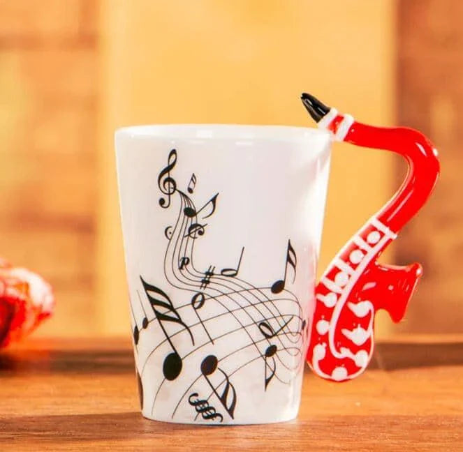 Premium eco-friendly ceramic mug with unique musical instrument-themed designs, a charming and sustainable addition to any kitchen.