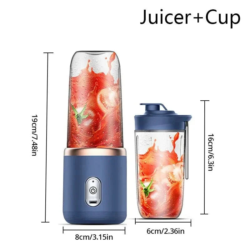 Portable electric juice extractor with a pink lid, designed for on-the-go healthy hydration and wellness