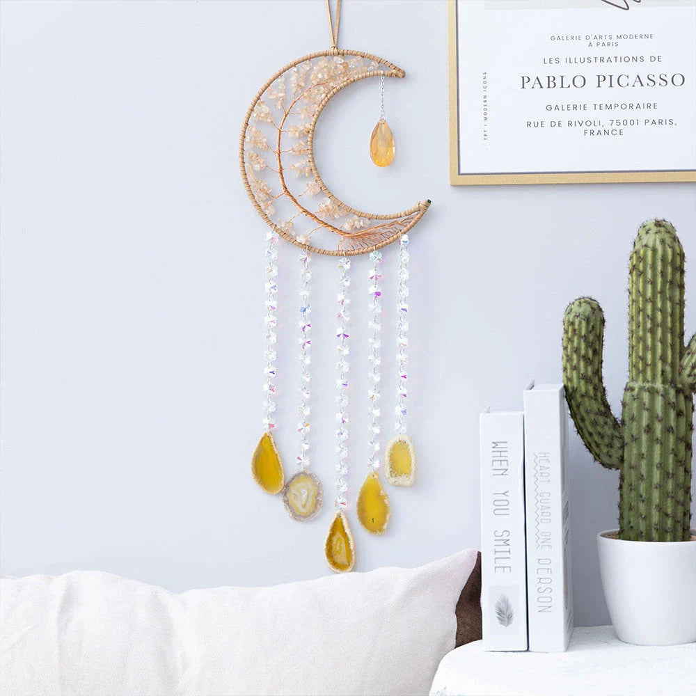 Mesmerising Moon Agate Crystal Pendant Dream Catcher with a stunning array of colourful agate crystals