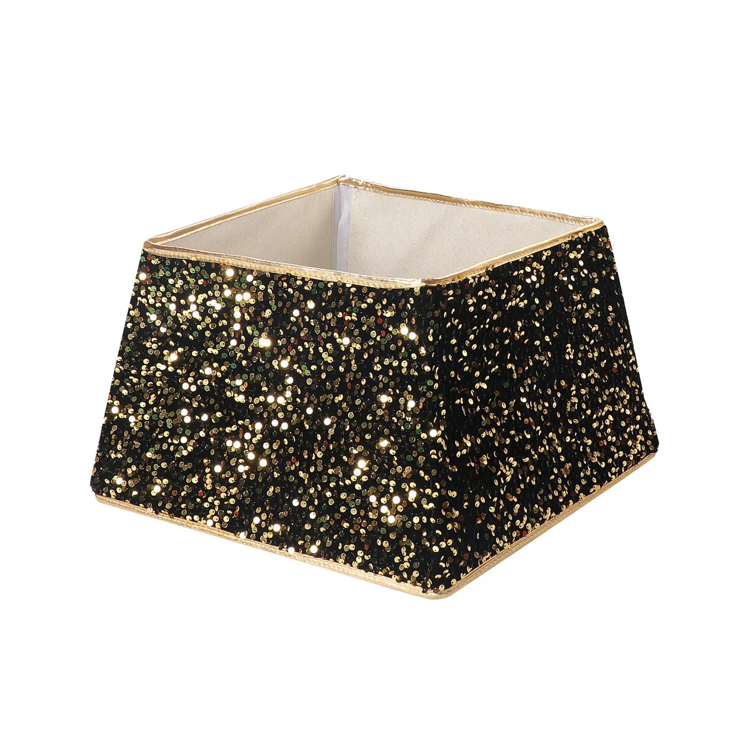 Shimmering sequin Christmas tree skirt in a range of festive colours, adding elegance and sophistication to holiday decor