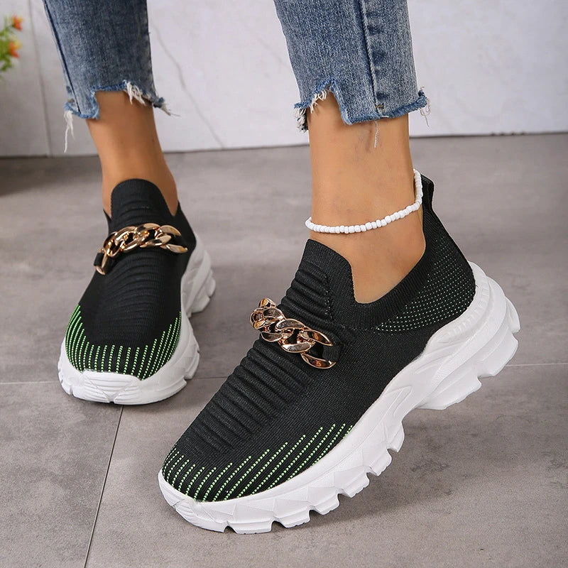 Stylish mesh trainers for women with a breathable, comfortable design and chunky muffin heel