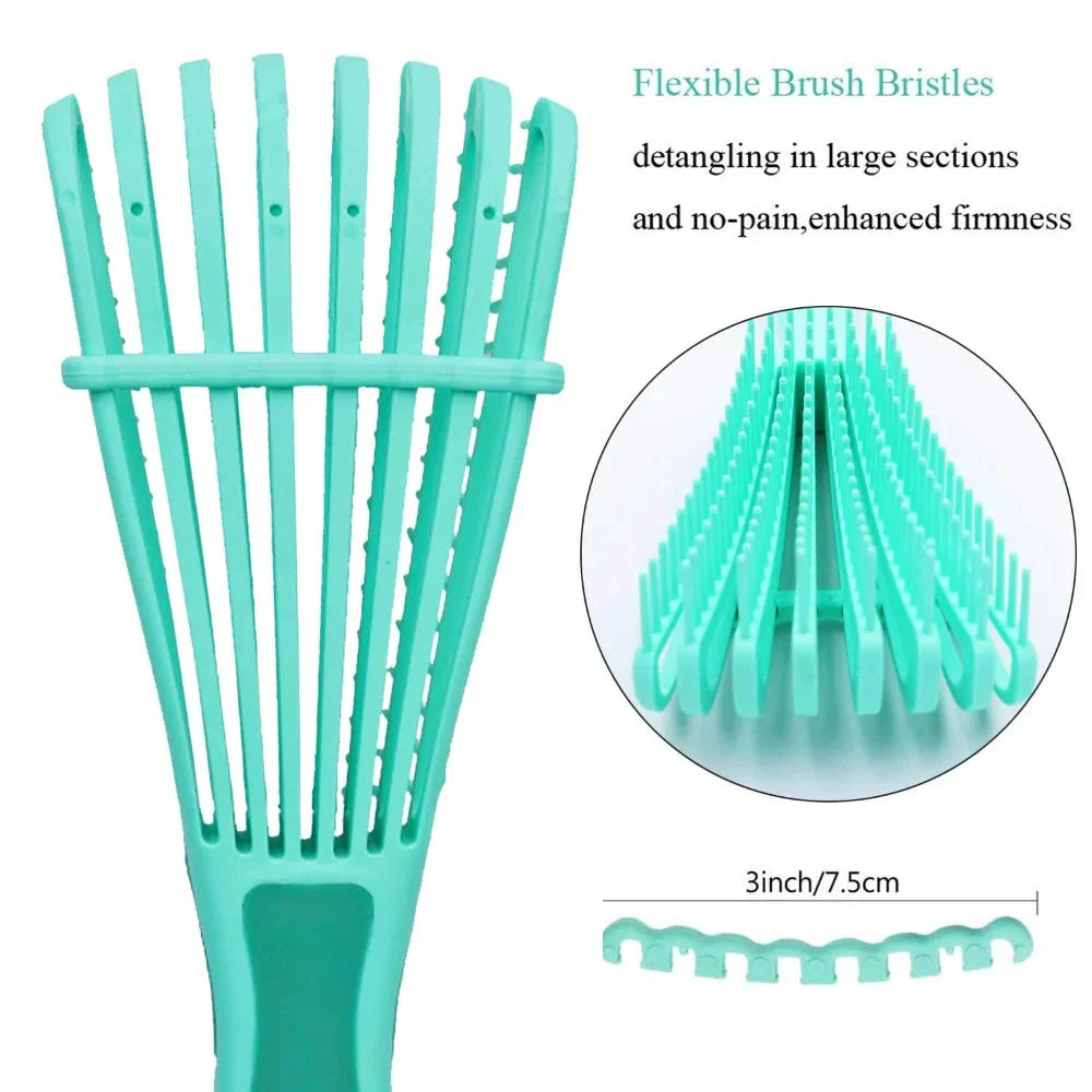 Trendha Compact Detangling Hair Brush with Scalp Massager for Effortless Travel in Green with Small Comb Accessory