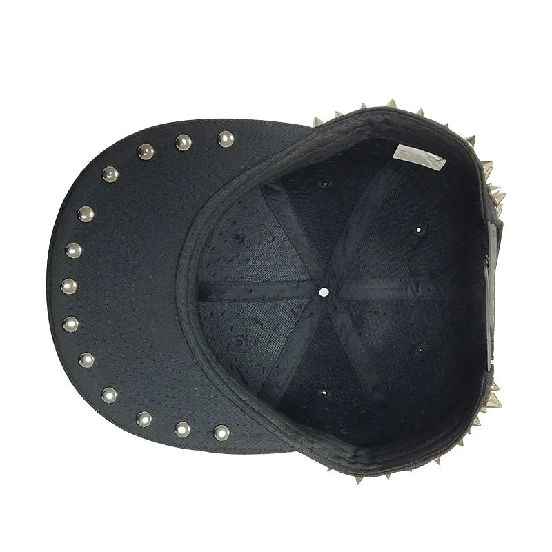 Punk-inspired street hat with pointed metal rivets in various colour combinations, featuring an adjustable and breathable design for versatile wear