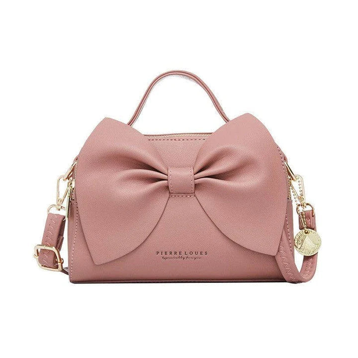 Elegant brown Korean-inspired bow shoulder bag with adjustable strap and roomy interior