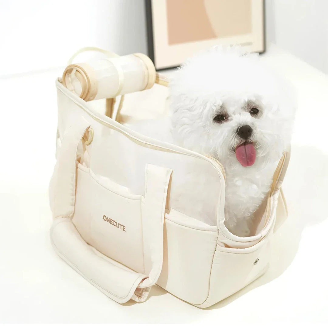Beige Pet Travel Backpack for Small Dogs with Breathable Cotton Design