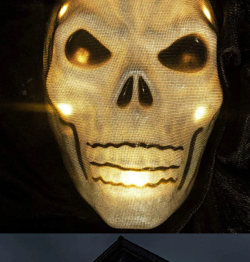 Voice-activated Halloween decoration with ghost-shaped design, lighting, and sound effects