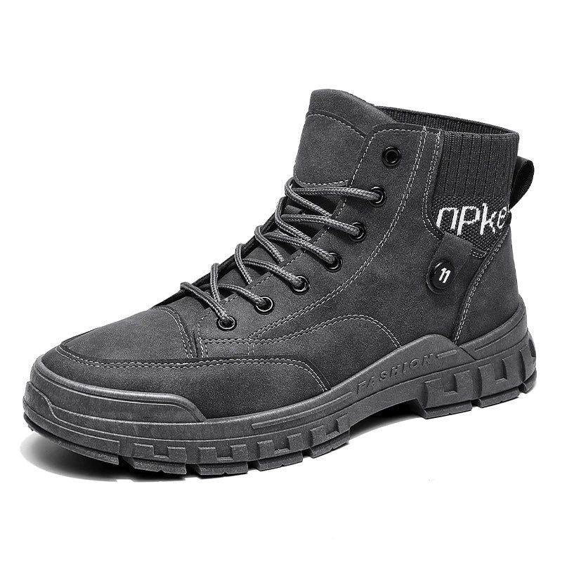 Stylish high-top Martin boots for men in black, brown, and grey colours