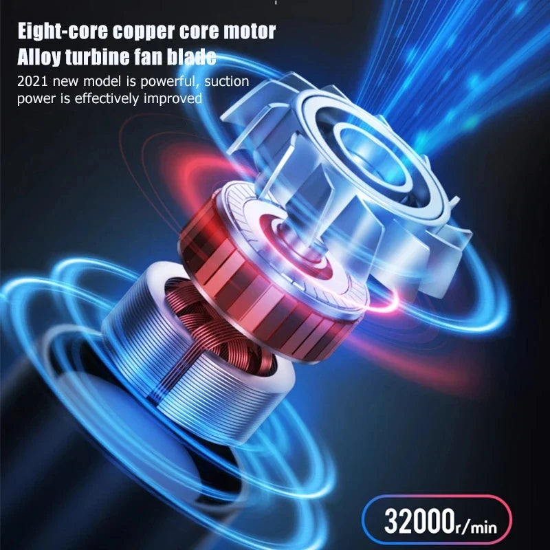 Powerful cordless car vacuum cleaner with high suction power and compact design