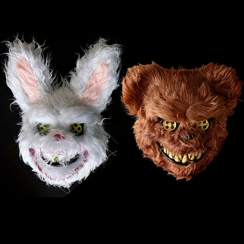 Terrifying Rabbit Mask: Bloody Plush Horror Costume Accessory for Halloween Parties and Events