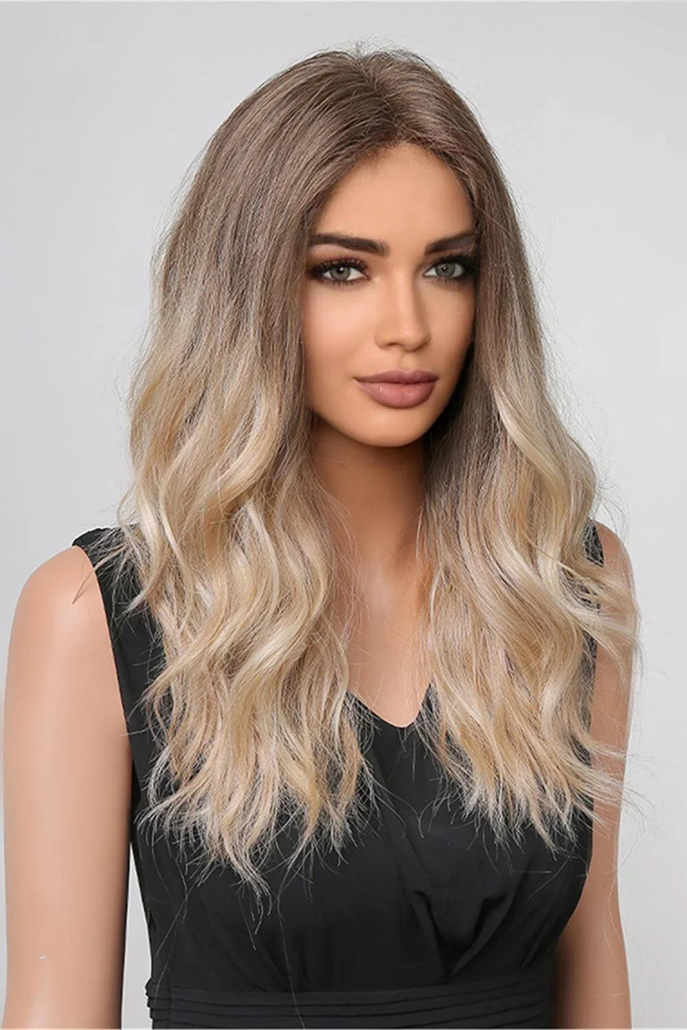 Luxurious 13x2 inch lace front wig with 24-inch waves in a natural-looking ombre colour