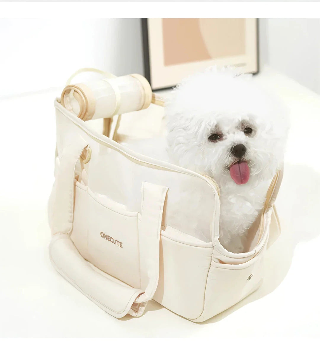 Beige Pet Travel Backpack for Small Dogs with Breathable Cotton Design