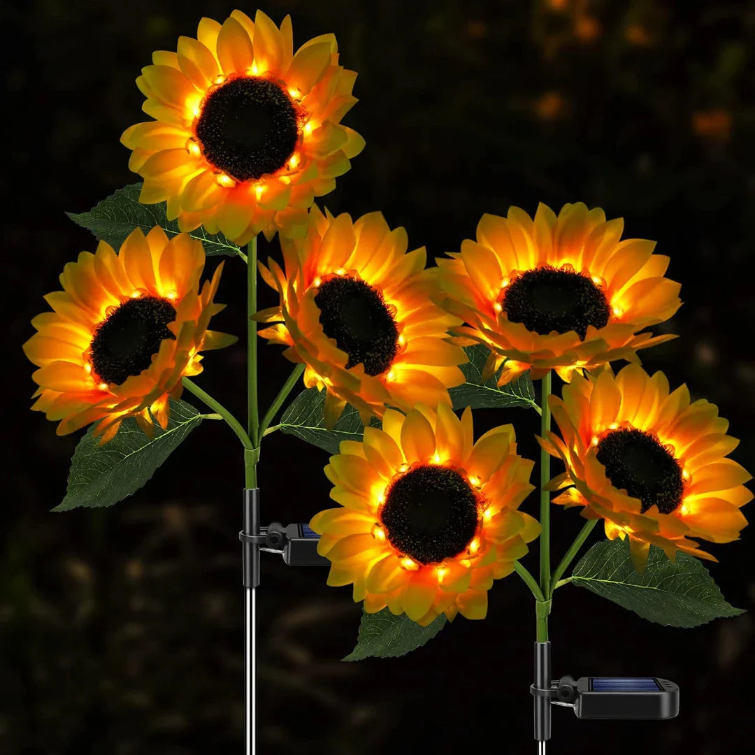 Solar-powered sunflower garden lights with realistic petals, leaves, and buds for elegant outdoor decor