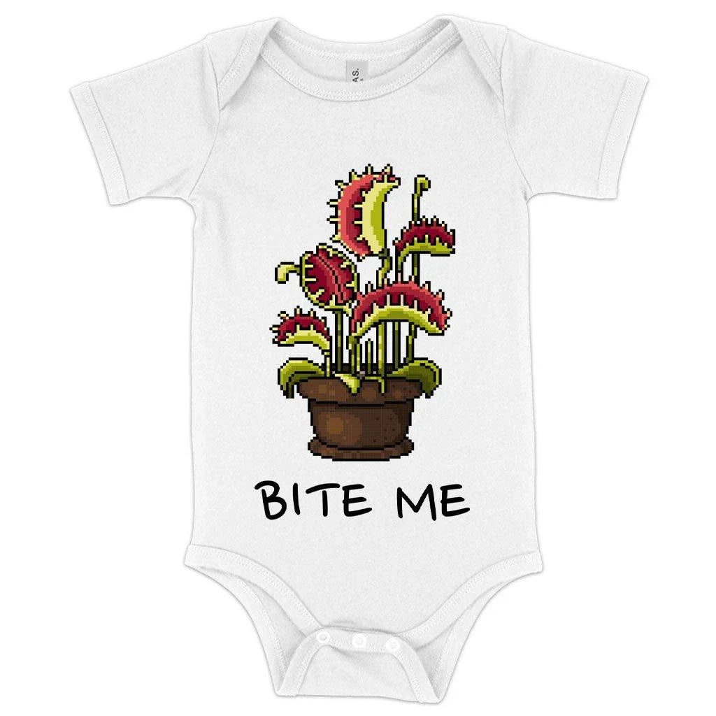 Adorable baby wearing a soft, flexible Venus Flytrap-inspired onesie in a cosy, yet playful design