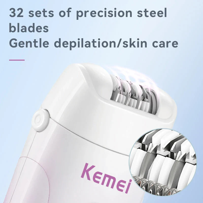 Rechargeable 3-in-1 Hair Removal Epilator and Shaver with 3-in-1 blade design for efficient hair removal, shaving, and exfoliation