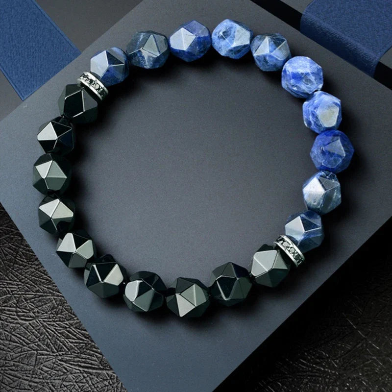Stylish men's bracelet made with natural crystal and semi-precious agate stones, designed for the modern British gentleman