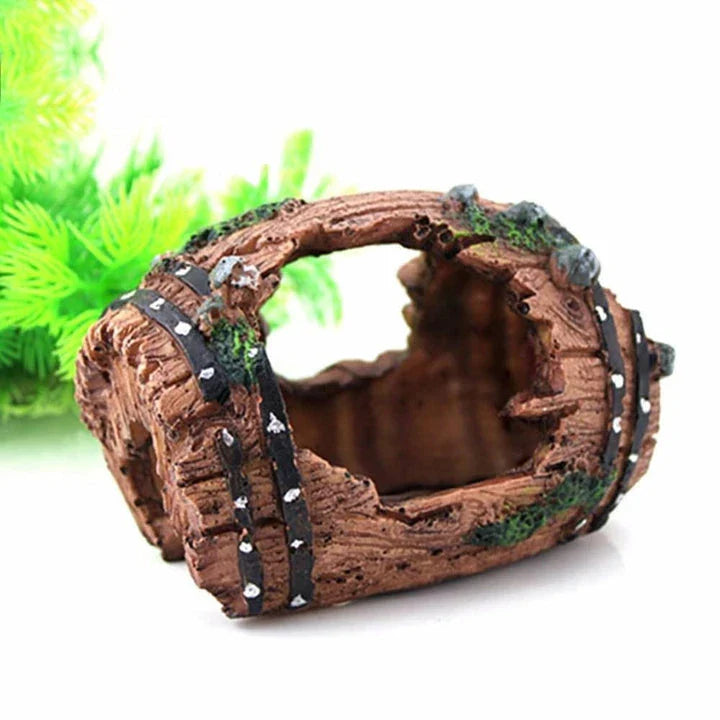 Elegant Artificial Barrel Ornament for Fish Tank, Adds Rustic Charm and Enrichment to Aquarium Decor