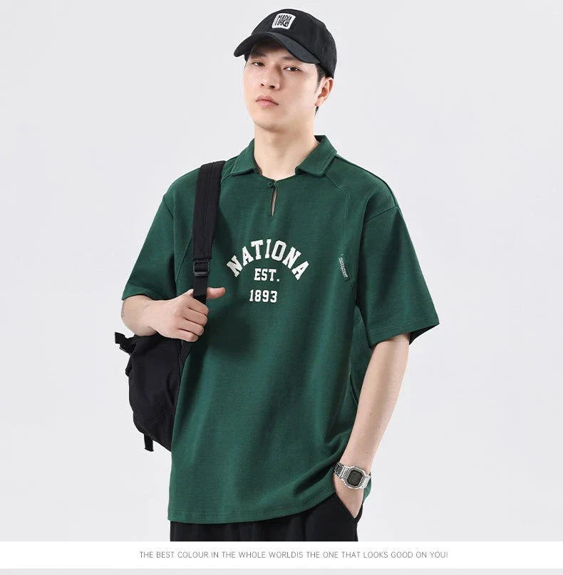 Premium half-sleeve cotton shirt with pearl collar in brown, melange grey, and dark green colours