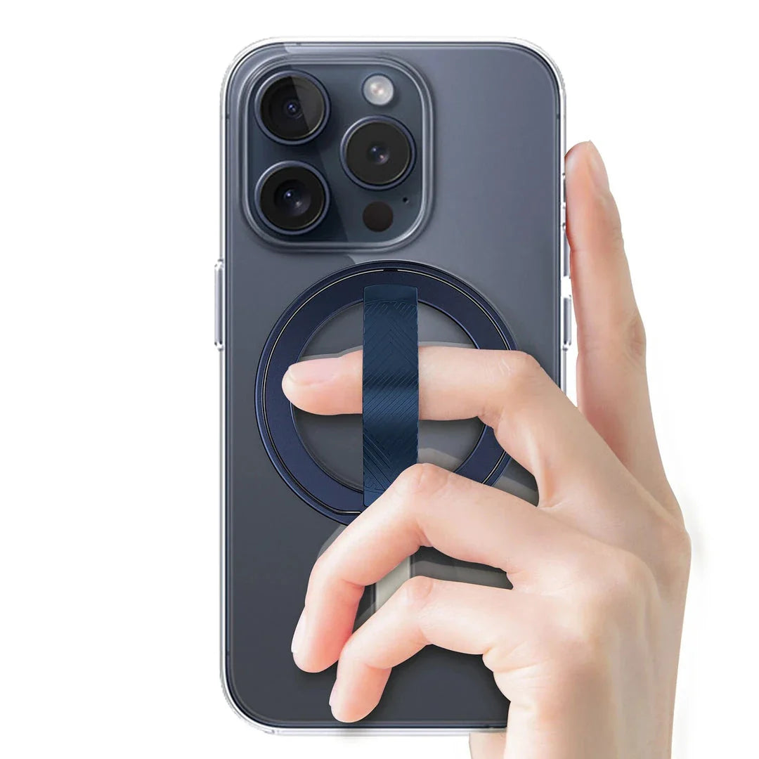 A premium 360-degree magnetic ring phone holder with wireless charging capabilities, made from high-quality aluminium alloy.