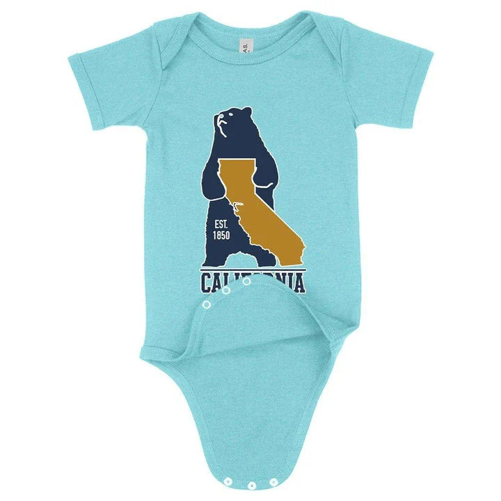 Soft, comfortable and ethically-made baby onesie featuring a vintage California bear design, perfect for newborns to 24 months