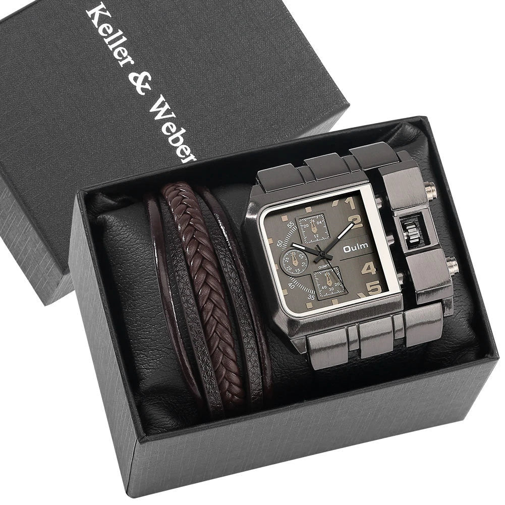 Stylish Gents' Oversized Quartz Watch with Matching Bracelet in various colours