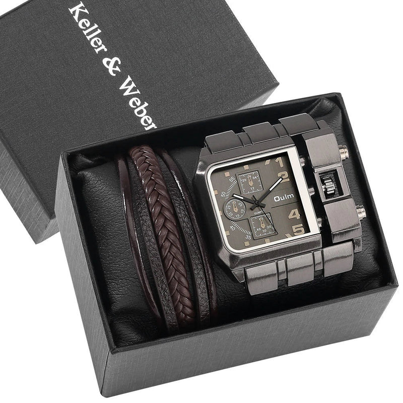GiftHome UK Stylish Gents' Oversized Quartz Watch with Matching Bracelet