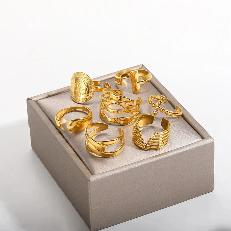 Stainless steel minimalist rings for women in a variety of sizes, showcasing a sleek and sophisticated design
