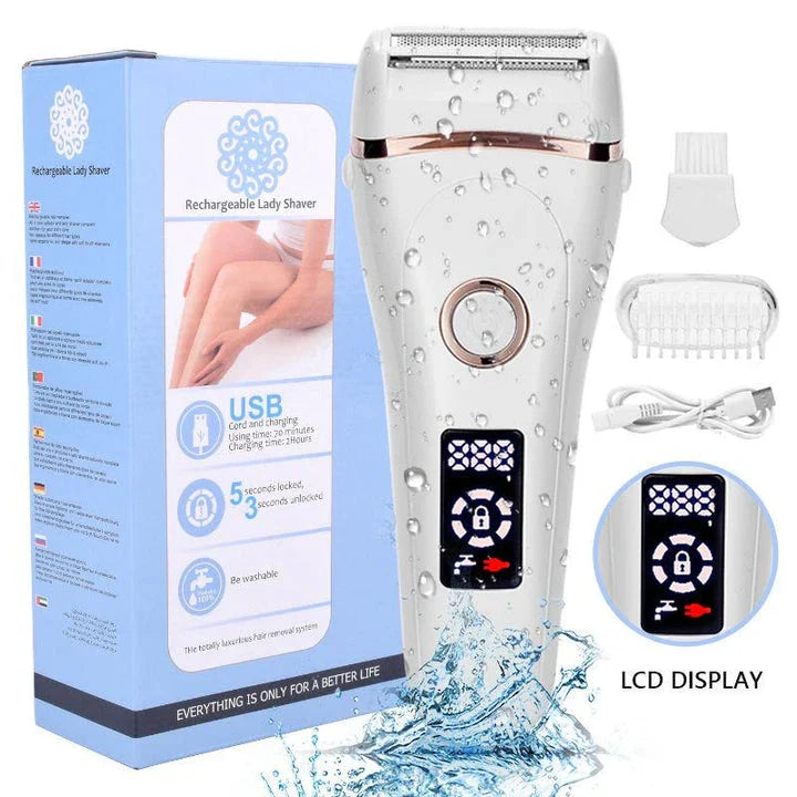 Precision Electric Lady Shaver with hypoallergenic stainless steel blades and floating foil technology for effortless, irritation-free hair removal