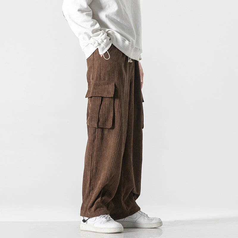 Stylish men's corduroy casual trousers with a relaxed wide-leg silhouette and a variety of classic colour options