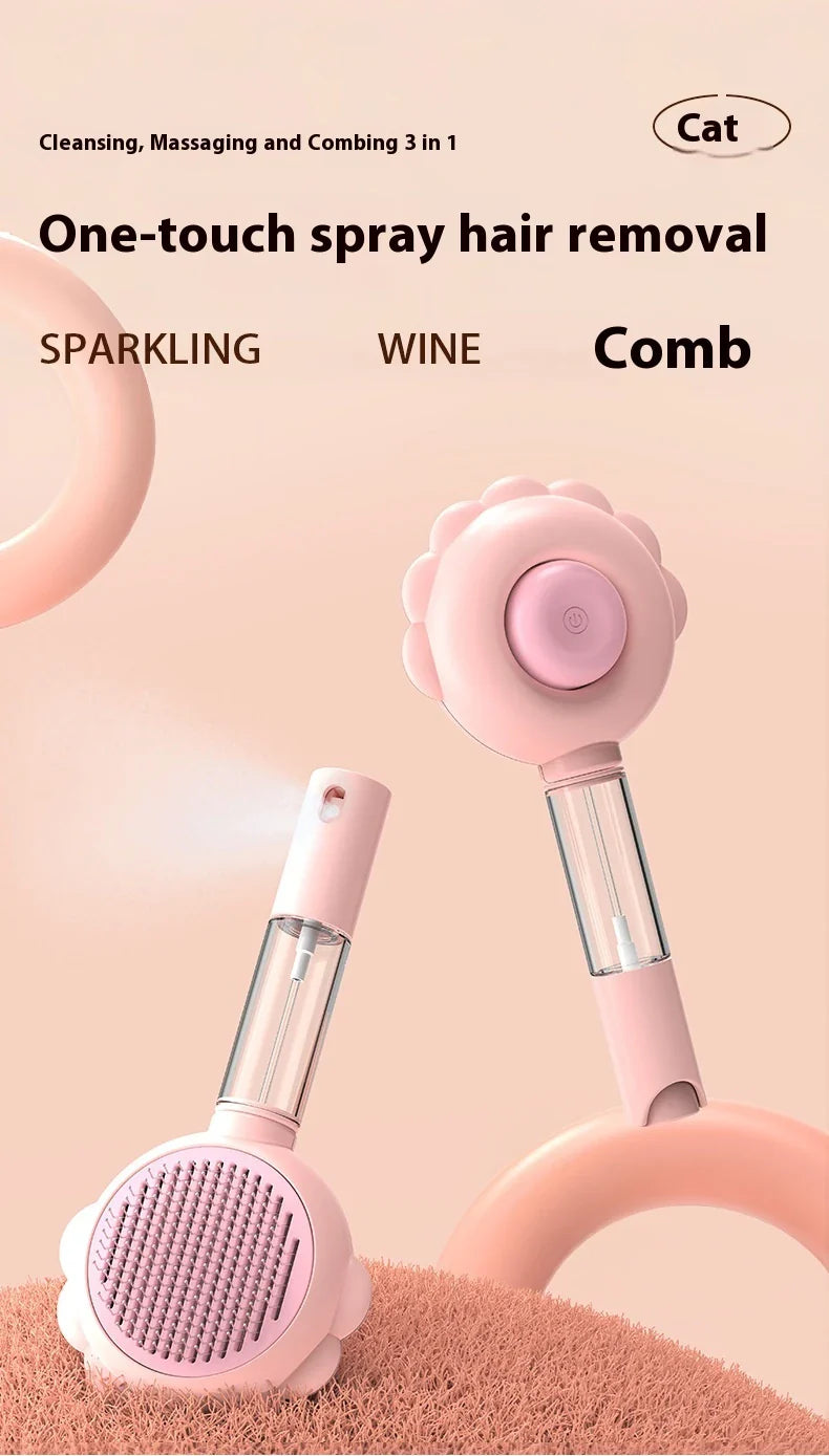 Premium 2-in-1 Self-Cleaning Pet Grooming Brush and Comb with curved comb teeth and ergonomic, non-slip handle for efficient and gentle grooming