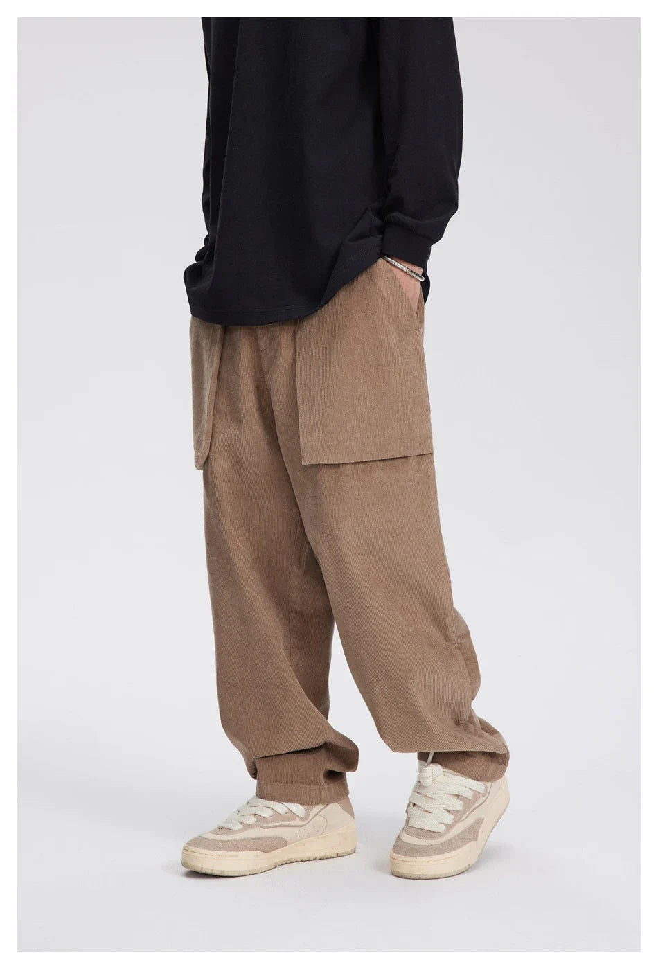 Retro corduroy straight-leg casual trousers for men in khaki and navy blue colours
