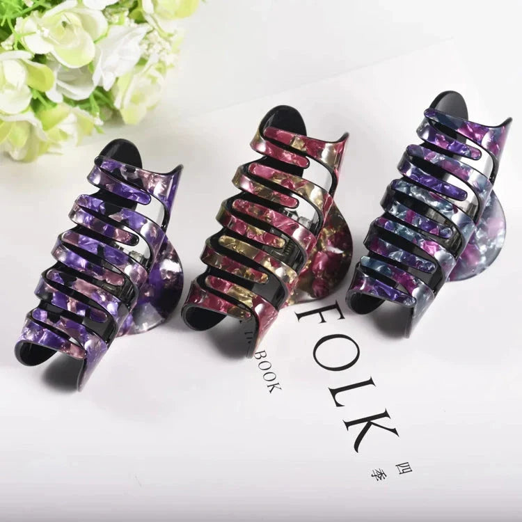 Elegant large floral acrylic hair clips in various colours for a sophisticated look