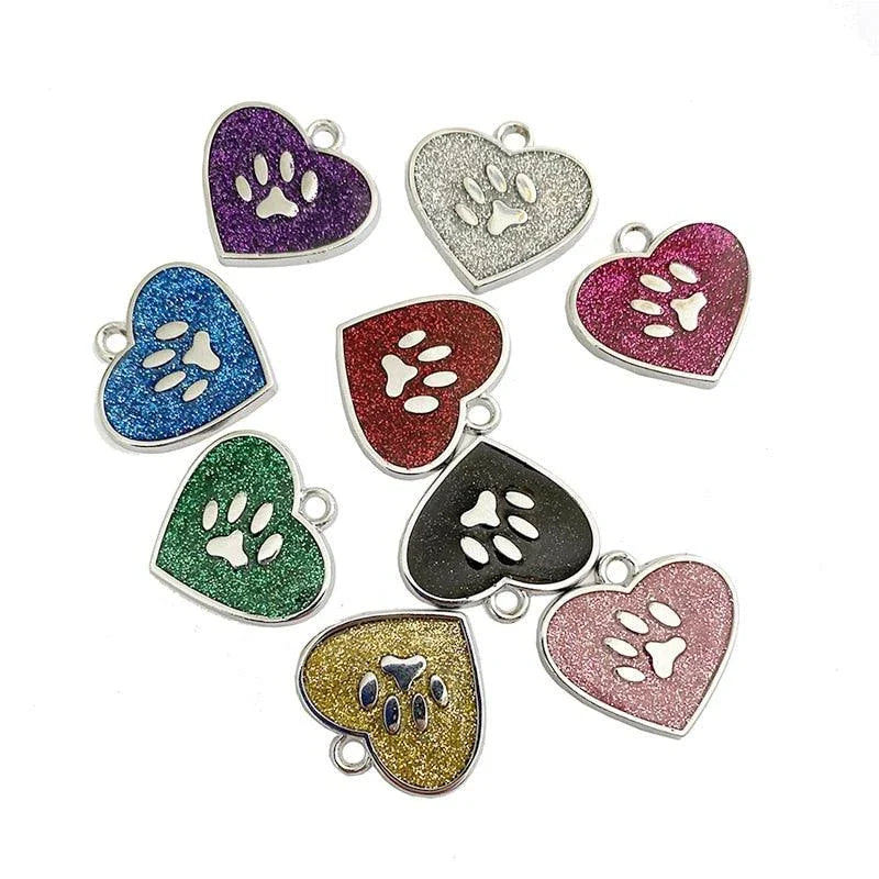 Elegant glittering cat identification tag made of metal with sparkling sequins for a stylish and safe accessory
