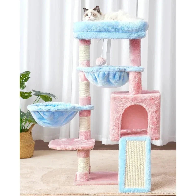 Luxurious Cat Tree Tower with spacious padded bed, cosy hammocks, and sisal-covered scratching posts for indoor cats