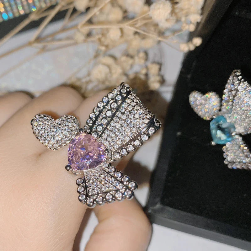 Stylish asymmetric zirconium butterfly ring with micro-studded design, a fashionable accessory for women