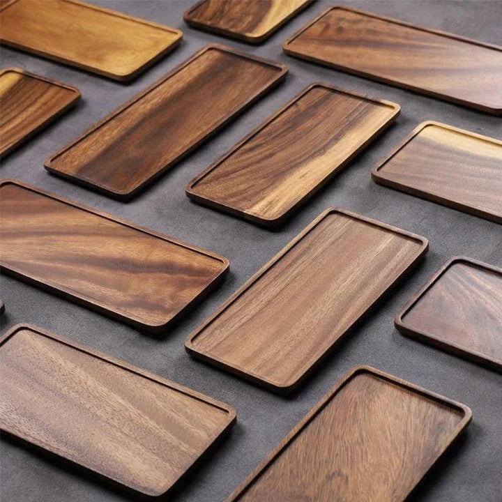 Acacia Wood Serving Tray with Elegant Natural Wood Grain Pattern and Rustic Charm