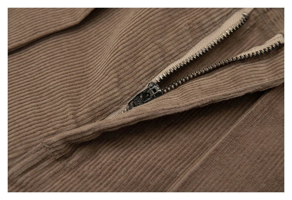 Retro corduroy straight-leg casual trousers for men in khaki and navy blue colours