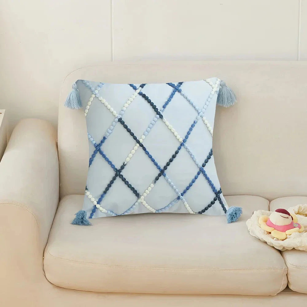 Nordic geometric tassel cushion cover with gradient design, perfect for adding modern style to your home