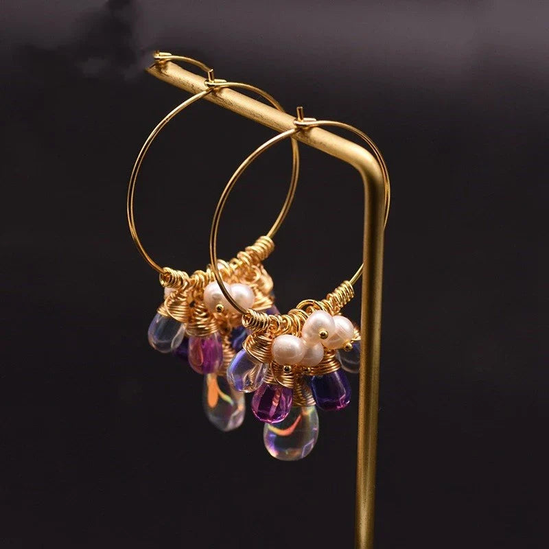 Elegant sterling silver and Czech crystal earrings with natural freshwater pearls
