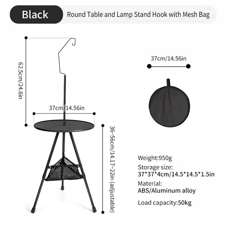 Adjustable Ultralight Portable Camping Round Table with Light Stand - Premium and Durable Outdoor Furniture for Camping, Picnics, and More