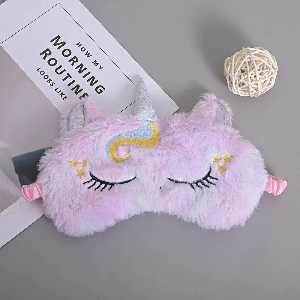 Soft and plush glitter unicorn sleep mask with elastic bandage for a comfortable fit