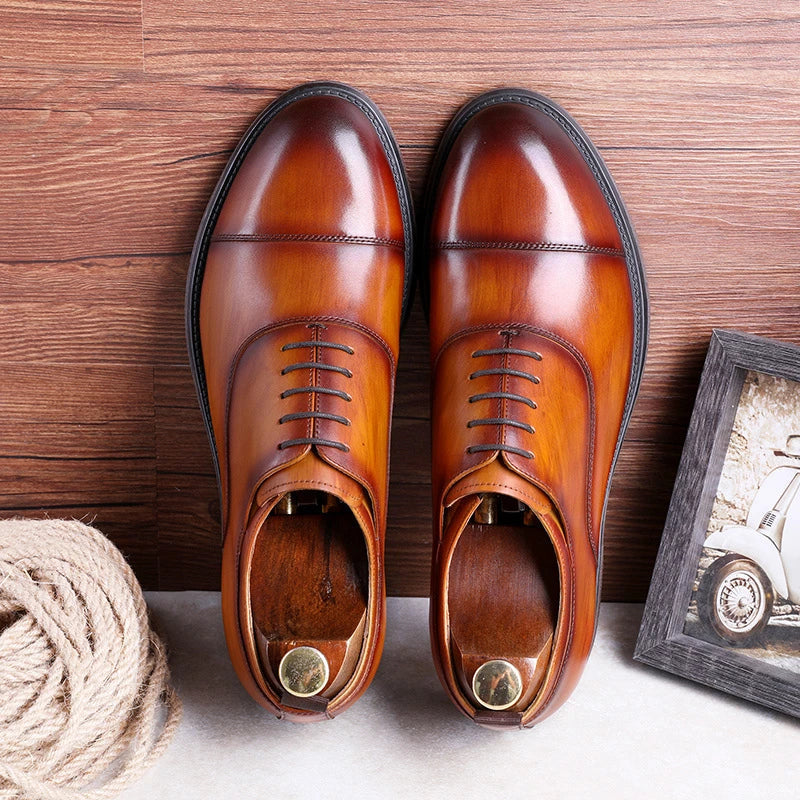 Premium cowhide lace-up shoes with a gradient design, showcasing a modern and sophisticated aesthetic