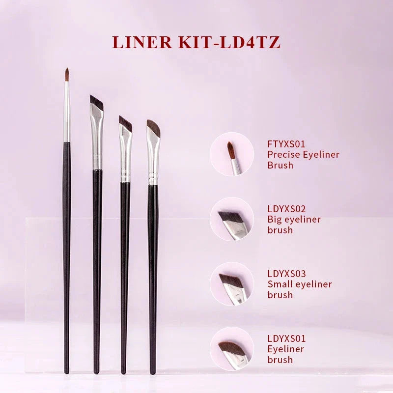 Premium 4-Piece Synthetic Eye Makeup Brush Set with Wooden Handles for Precise Application and Blending