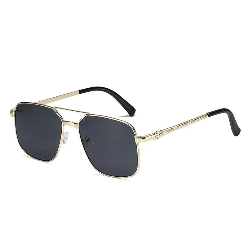 Trendy metal square frame sunglasses with vibrant yellow lenses and red gradient for a bold, modern look