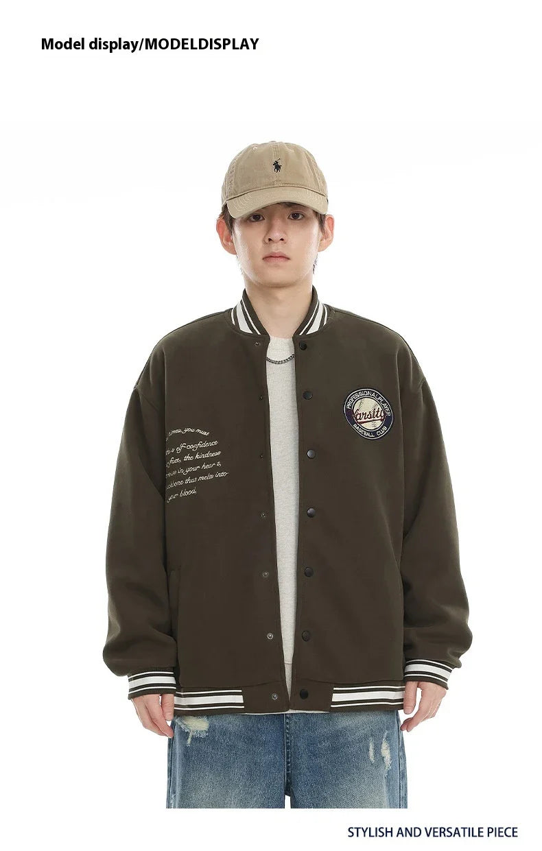 American Retro Embroidered Baseball Jacket with Vintage-Inspired Design and Relaxed Fit
