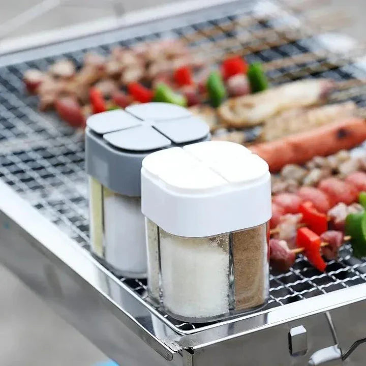 Versatile 4-in-1 Camping Seasoning Shaker with four separate compartments for organising spices and seasonings
