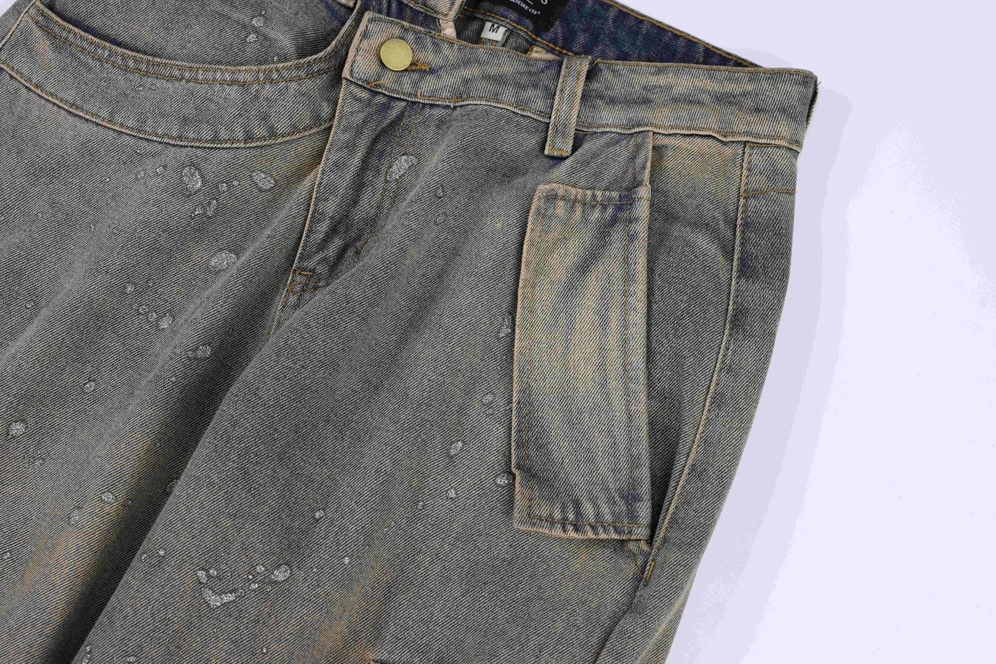 Premium cotton denim cargo trousers with a retro-inspired design, perfect for British street fashion