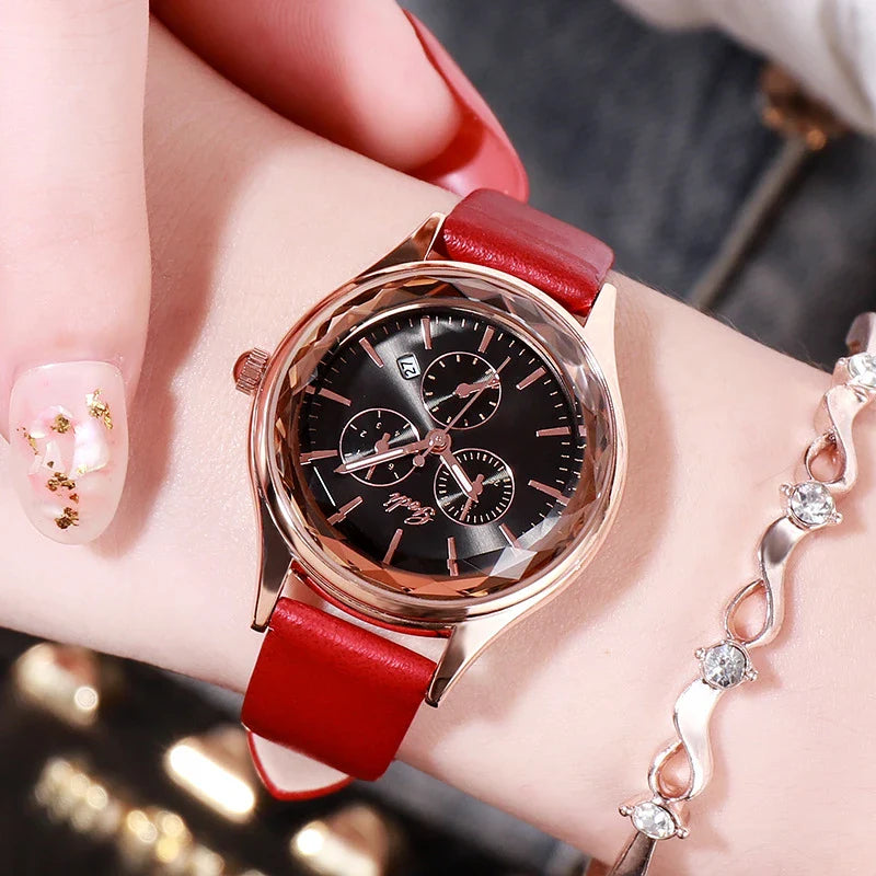 Elegant and contemporary quartz calendar watch with a durable stainless-steel case and scratch-resistant hardened glass face