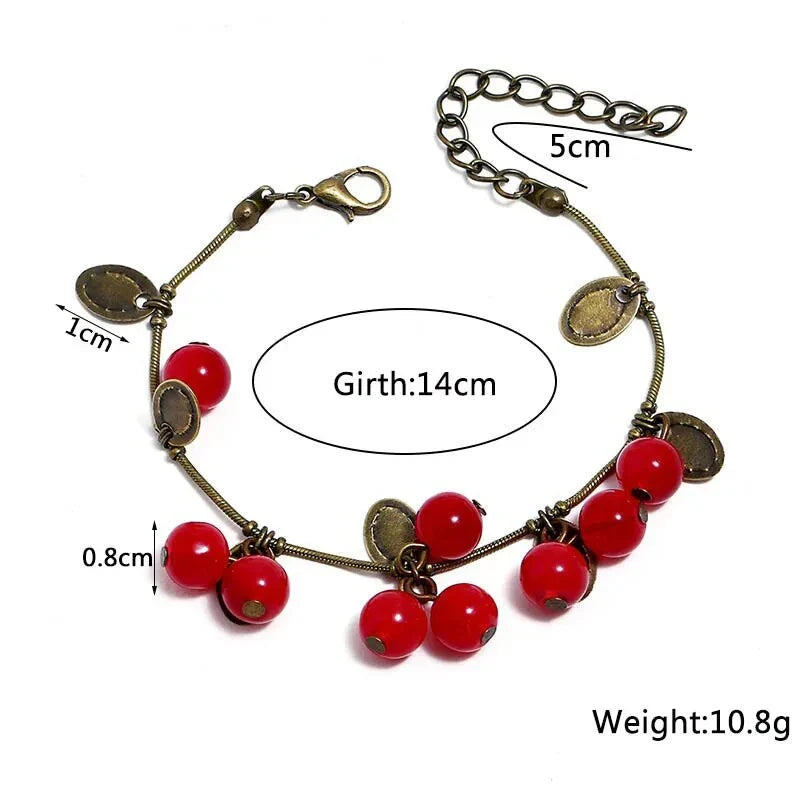 Boho Vintage Cherry Coin Bangle for Girls - Handcrafted with Acrylic and Zinc Alloy for Durable, Long-lasting Wear