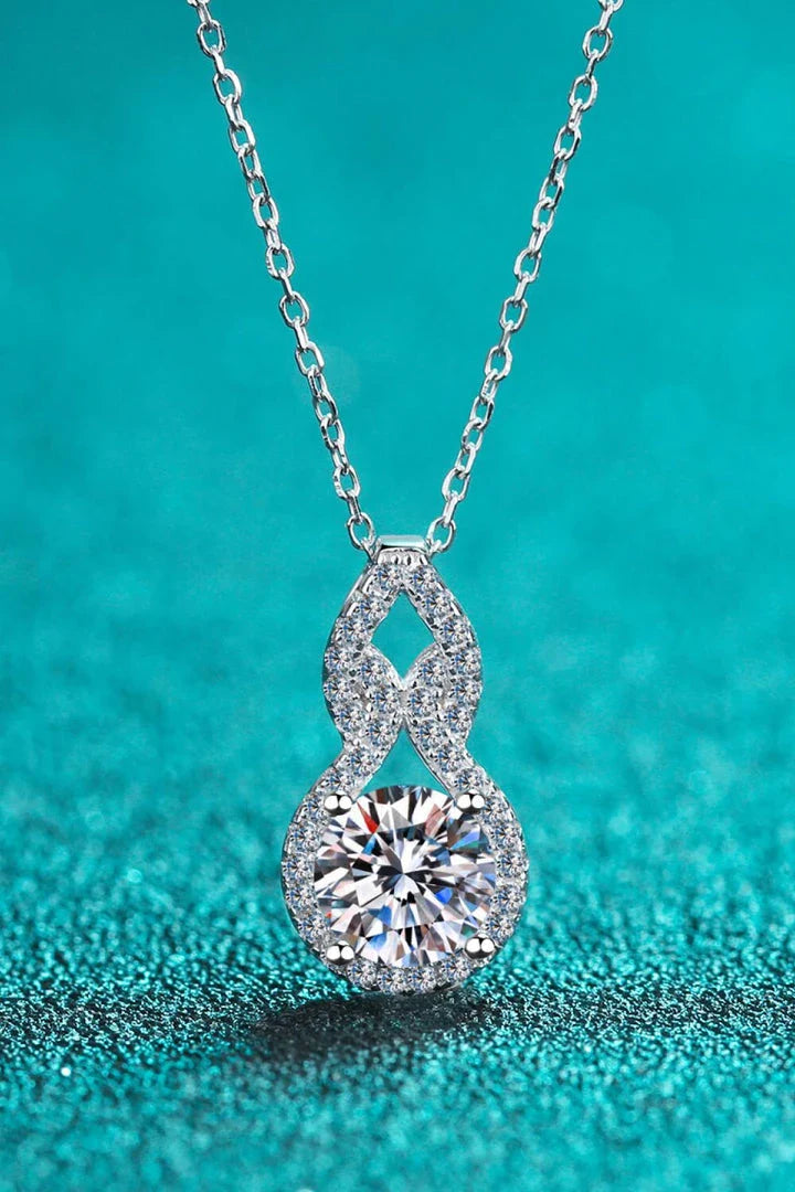 Premium 1 Carat Moissanite Pendant Necklace in 925 Sterling Silver with Rhodium Plating and Zircon Accent Stones